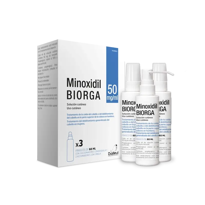 Biorga 50 Mg/ ml Minoxidil Cutaneous Solution 3 frascos de 60 ml