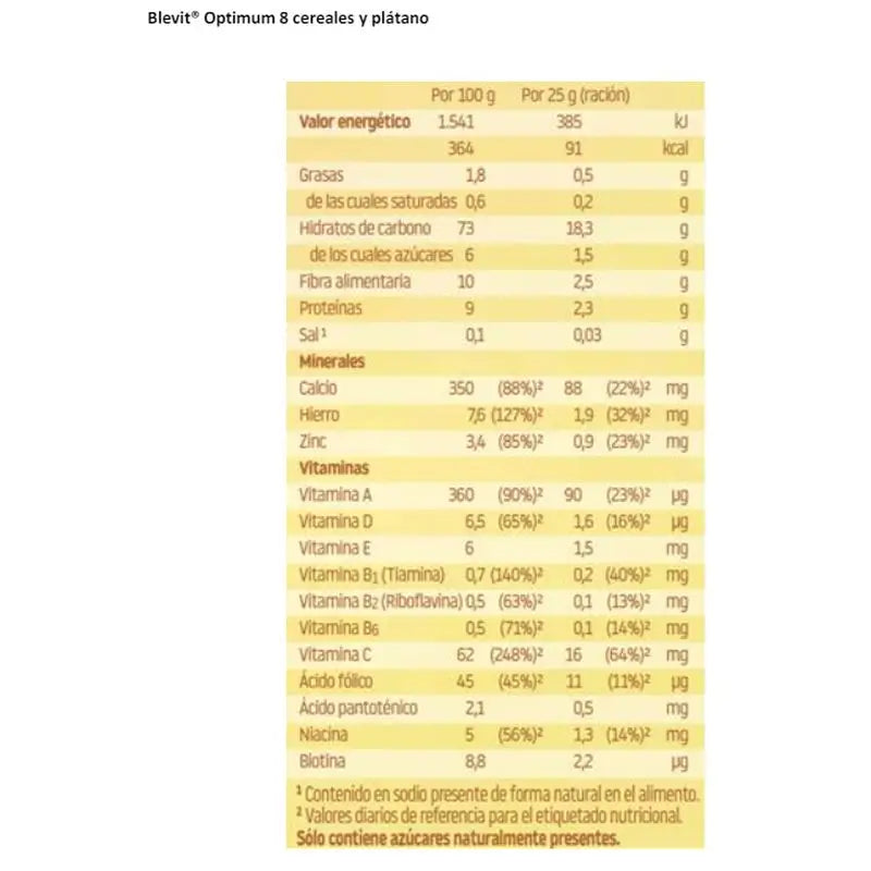 Blevit Alimentação Infantil Optimum 8 Cereais + Banana, 250g