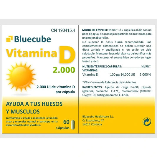 Bluecube Healthcare Vitamina D 2000, 60 cápsulas