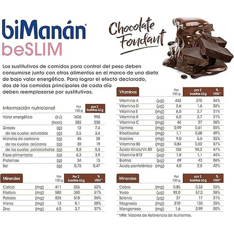 biManán Barras Sustitutivas de Chocolate Fondant 24 unidades