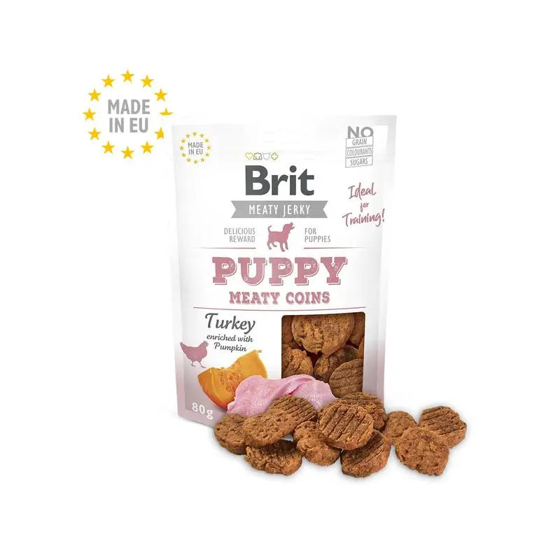 Brit Jerky Snack Puppy Meaty Coins Turkey 80Gr para Cães