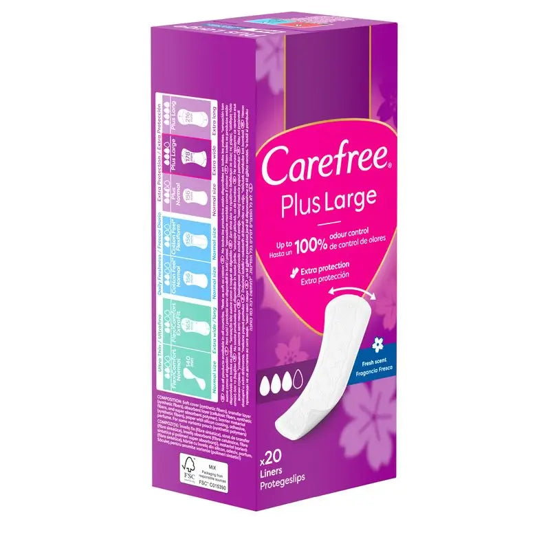 Carefree Plus Large Fragancia Fresca 20Uds