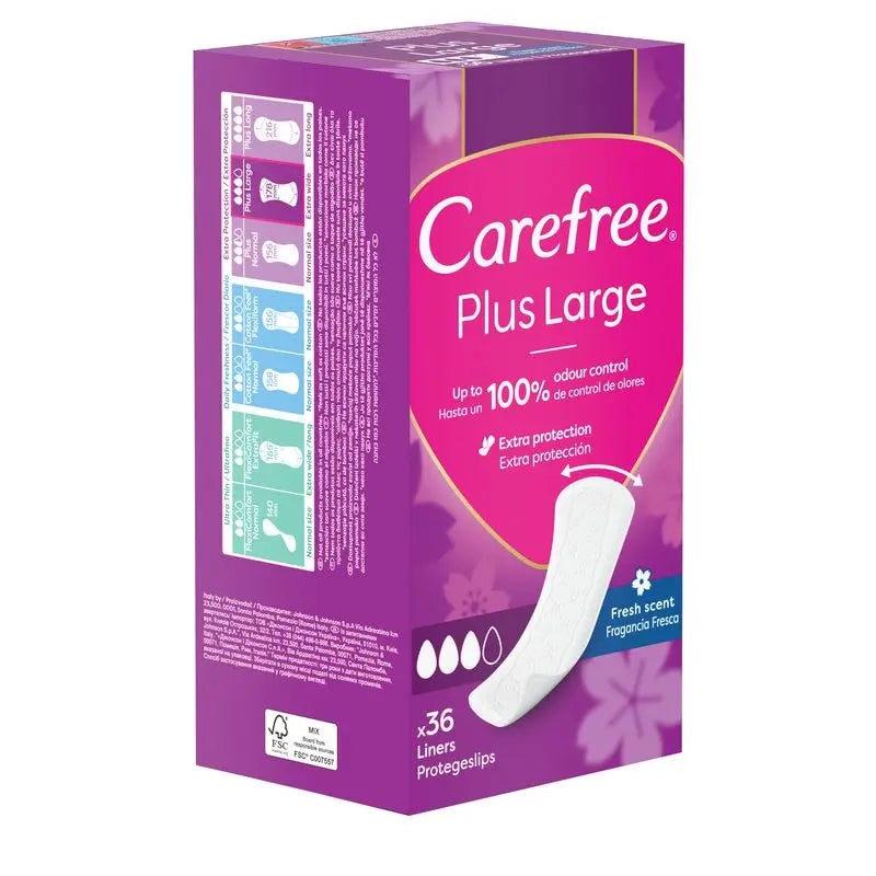 Carefree Plus Large Fragancia Fresca 36Uds