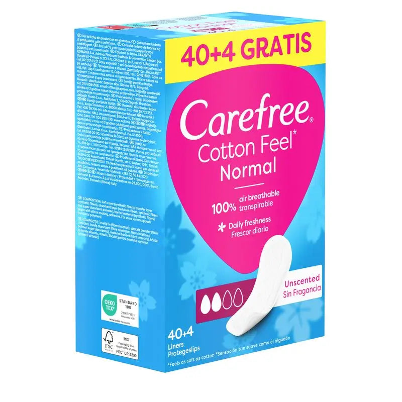 Carefree Protege Slip Cotton, Sin Fragancia, 40 + 4 unidades