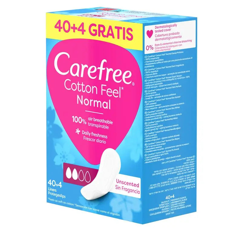 Carefree Protege Slip Cotton, Sin Fragancia, 40 + 4 unidades