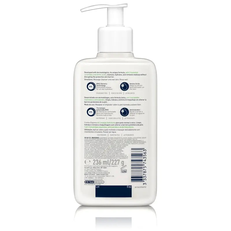 CeraVe Creme de Limpeza - Espuma de Limpeza Hidratante, 236 ml