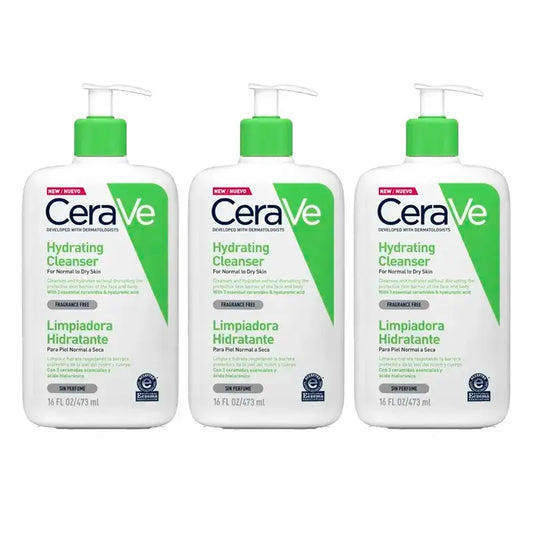 Embalagem de Gel de Limpeza Hidratante CeraVe, 3 x 473 ml