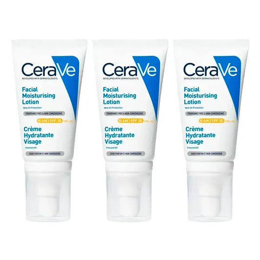 Pack Loção Hidratante para o Rosto CeraVe SPF30, 3 x 52 ml