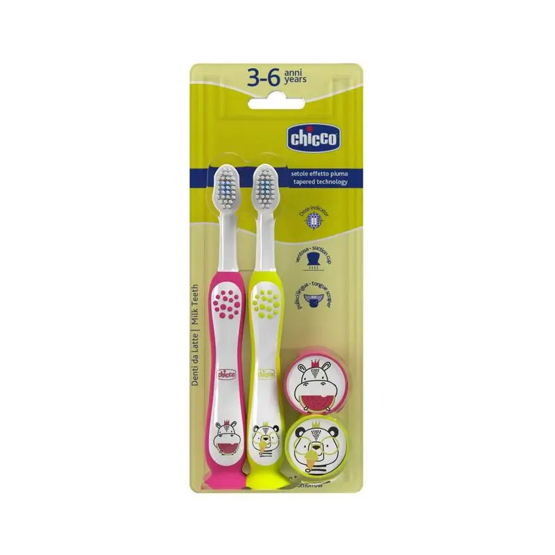 Chicco Bipack Escova de dentes Hippo-Panda 3-6Y, 2 peças