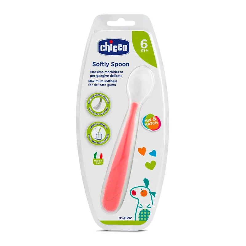 Chicco - Cuchara Blanda de Silicona Rojo +6 Meses, 1 unidad