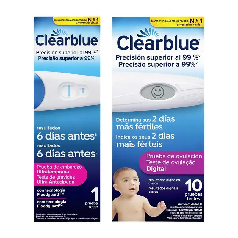 Pacote Clearblue Teste de Gravidez Precoce Analógico 1 Teste + Teste de Ovulação Clearblue 10 Sticks de Teste