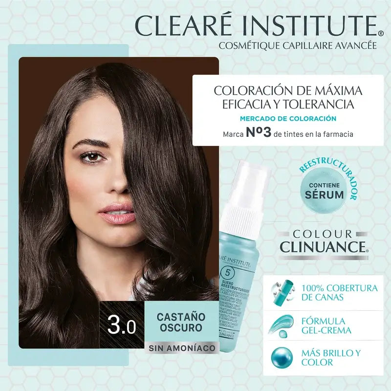 Clearé Institute Colour Clinuance Coloração Permanente Sem Amoníaco 3.0 Castanho Escuro