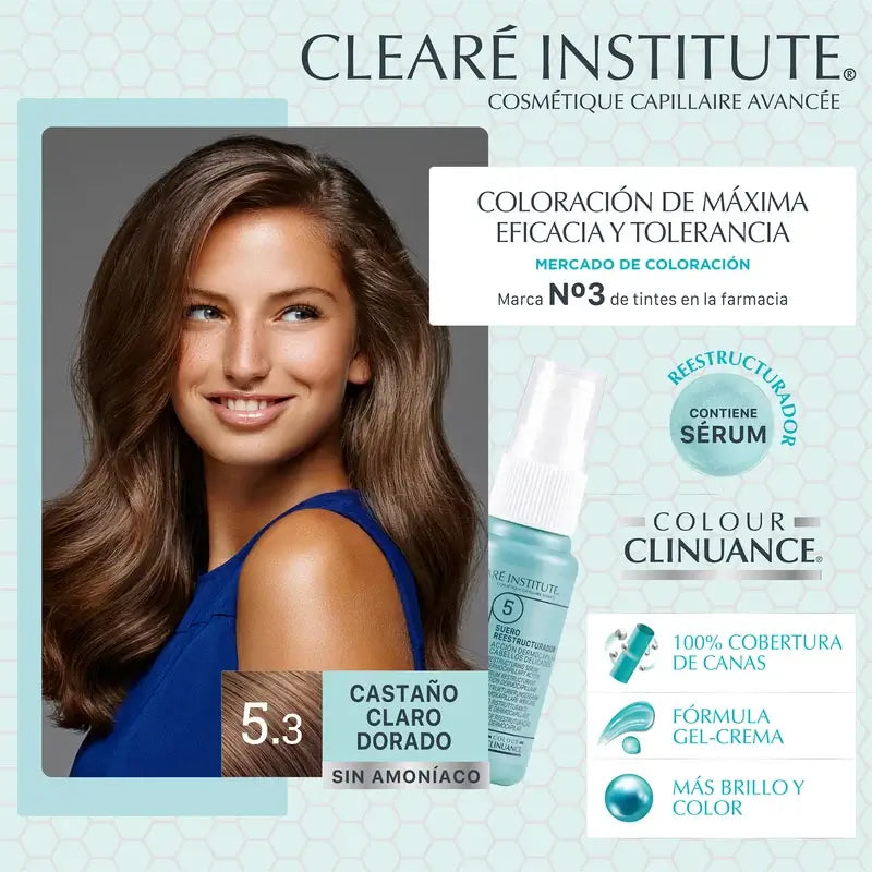 Clearé Institute Colour Clinuance Coloração Permanente Sem Amoníaco 5.3 Castanho Claro Dourado