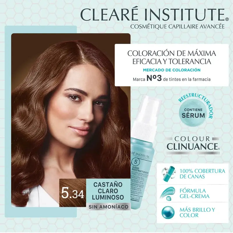 Clearé Institute Colour Clinuance Coloração Permanente Sem Amoníaco 5.34 Castanho Claro Luminoso