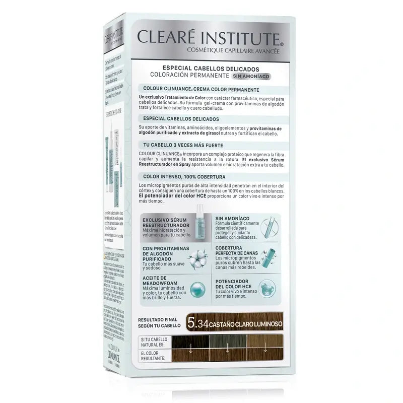 Clearé Institute Colour Clinuance Coloração Permanente Sem Amoníaco 5.34 Castanho Claro Luminoso