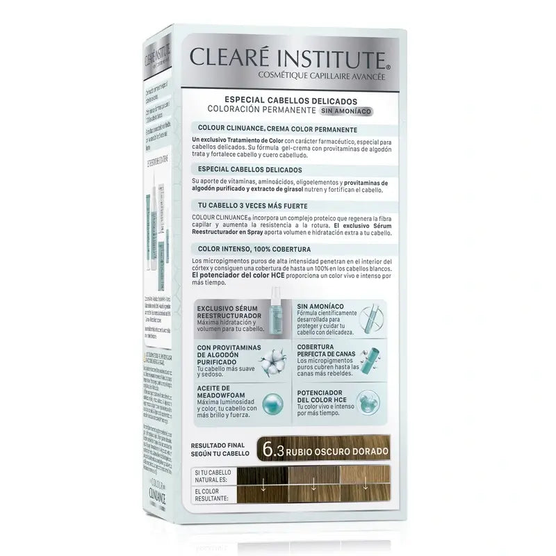 Clearé Institute Colour Clinuance Coloração Permanente Sem Amoníaco 6.3 Louro Escuro Dourado