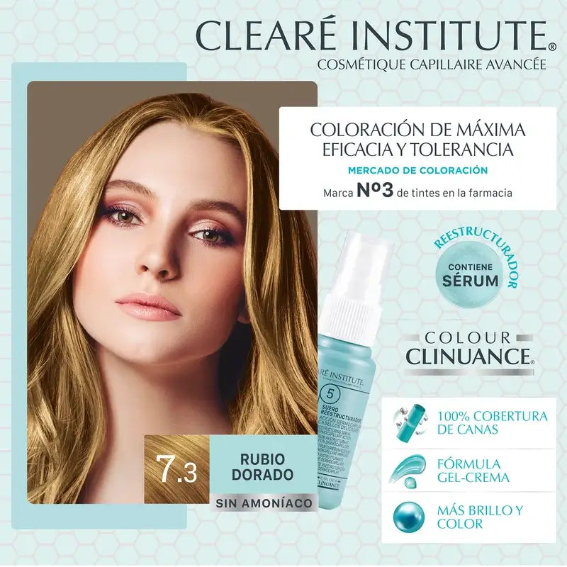 Clearé Institute Colour Clinuance Coloração Permanente Sem Amoníaco 7.3 Louro Dourado