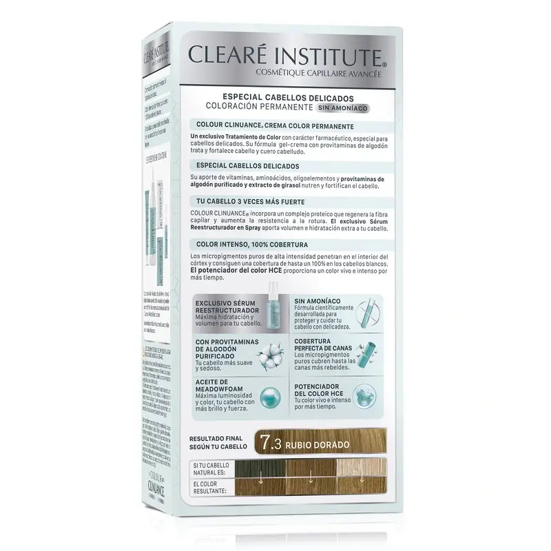 Clearé Institute Colour Clinuance Coloração Permanente Sem Amoníaco 7.3 Louro Dourado