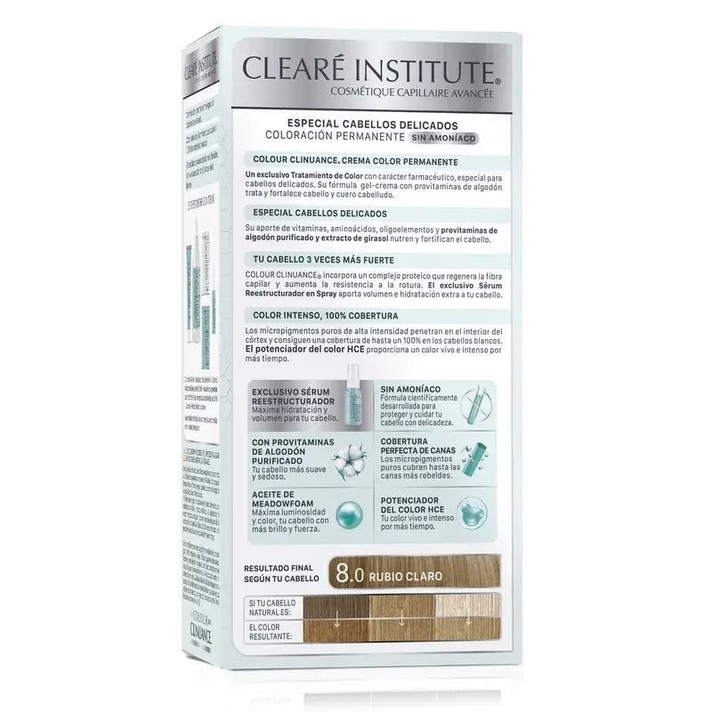 Clearé Institute Colour Clinuance Coloração Permanente Sem Amoníaco 8.0 Louro Claro