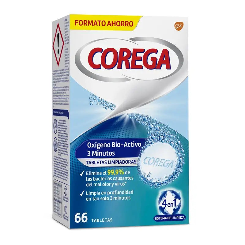 Corega 3 Minutos Limpieza Protesis Dental, 66 Tabletas