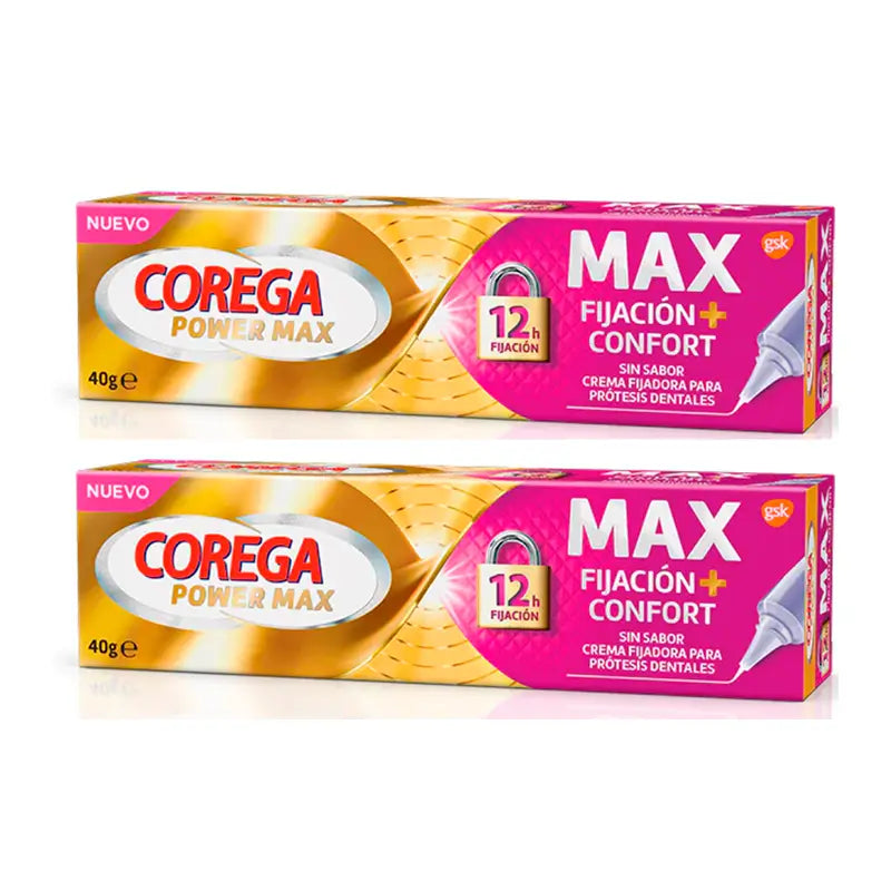 Corega Duplo Max Fixation + Comfort Creme Fixador para Dentaduras, 2 x 40 gr