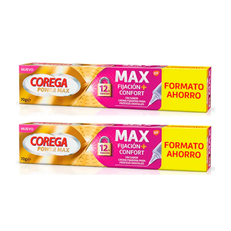 Corega Duplo Max Fixation + Comfort Creme Fixador para Dentaduras, 2 x 70 gr