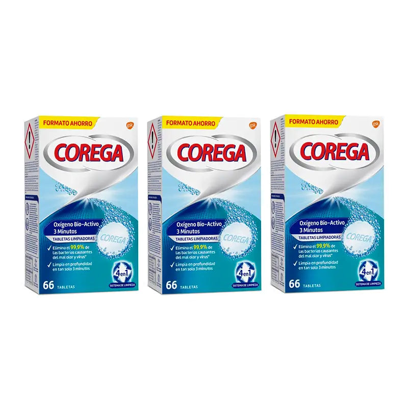 Corega Triplo 3 Minute Cleaning Dental Prosthesis, 3 x 66 comprimidos