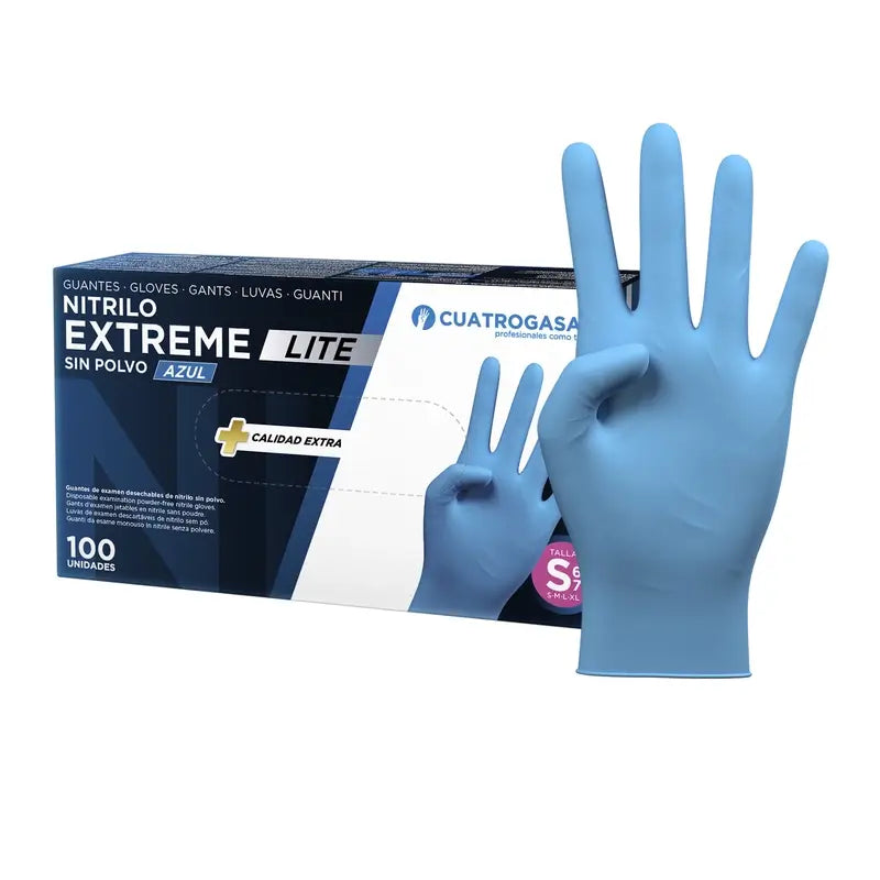 Cuatrogasa Extreme Lite Nitrile Powder Free Gloves Blue Size S, 100 Pcs.