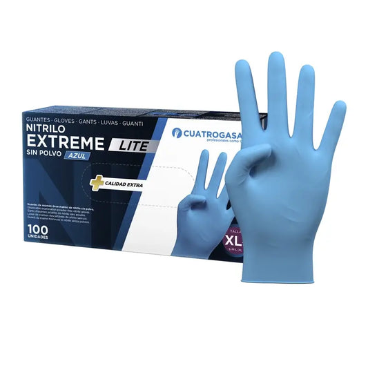 Cuatrogasa Extreme Lite Luvas de nitrilo sem pó Azul Tamanho Xl, 100 unidades