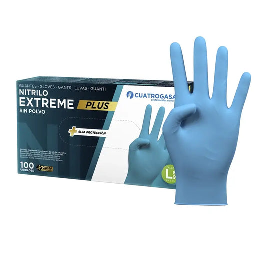 Cuatrogasa Extreme Plus Luvas de nitrilo sem pó Azul Tamanho L, 100 unidades