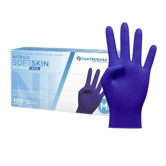 Cuatrogasa Nitrilo Softskin Powder Free Gloves Blue Tamanho M, 100 unidades.