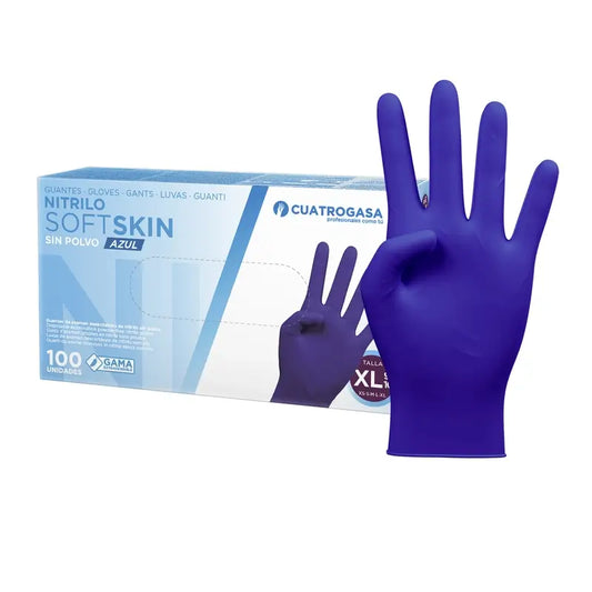 Cuatrogasa Nitrilo Softskin Luvas sem pó Azul Tamanho Xl, 100 unid.