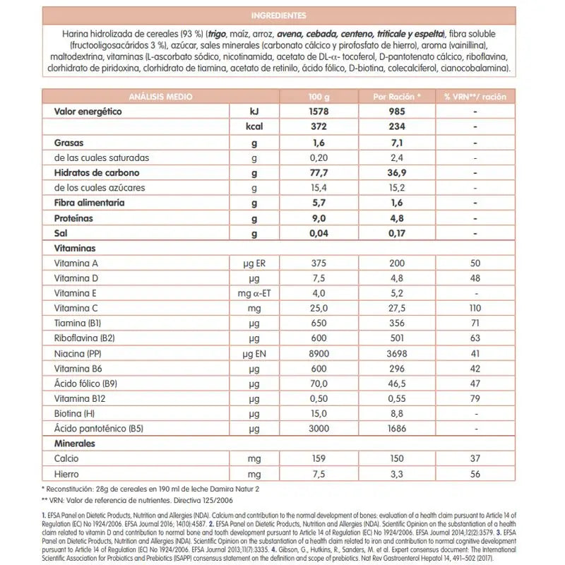 PAPILA DAMIRA 8 CEREAIS SEM ALERGÉNIOS 600 GRAMAS