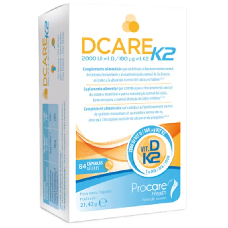 Dcare K2 2000 Iu Vitamina D3, 84 pérolas