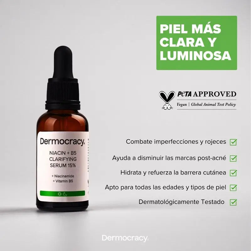 Dermocracy Niacina + B5 Clarifying Serum 15% Niacinamida + Vitamina B5 , 30 Ml