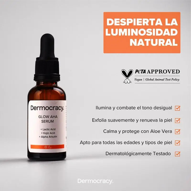 Dermocracy Glow Aha Serum [Ácido Láctico + Ácido Kójico + Alfa Arbutina] , 30 Ml