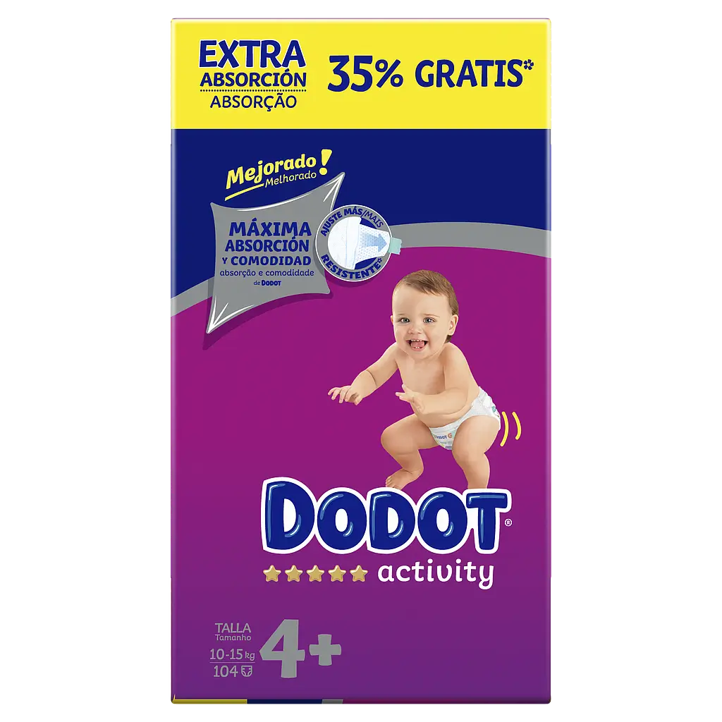 Dodot Activity Pañales Talla 4+ (10-15 Kg), 104 Unidades