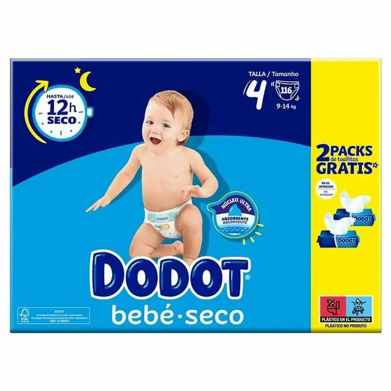 Dodot Mainline Box +Toallitas Talla 4 (9-14 Kg), 116 unidades