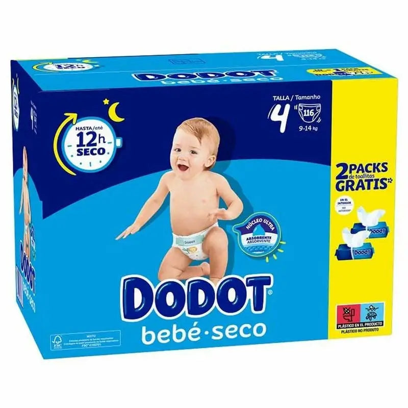 Dodot Mainline Box +Toallitas Talla 4 (9-14 Kg), 116 unidades