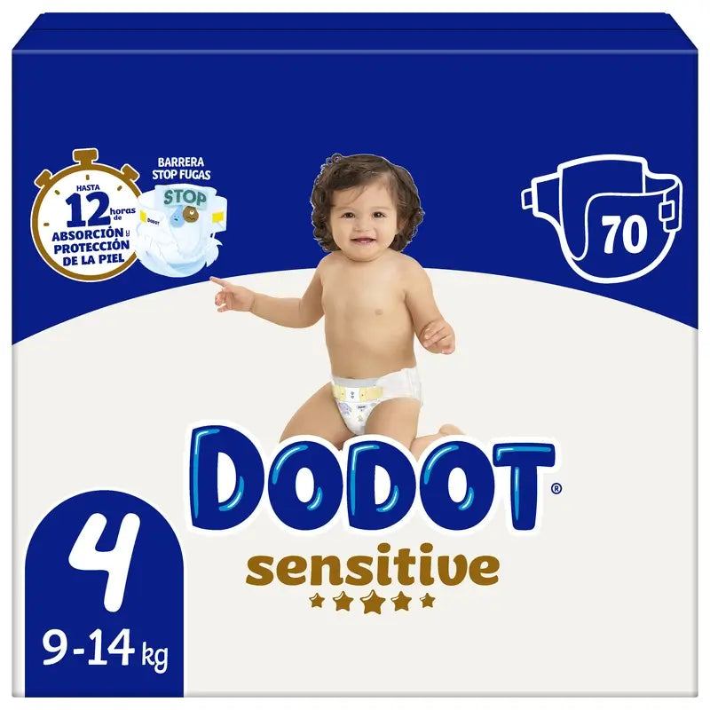 Dodot Sensitive Baby tamanho 4, 9 kg - 14 kg, 70 fraldas