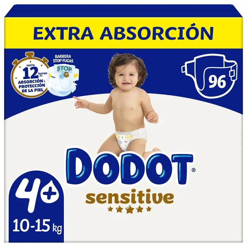 Dodot Sensitive Tamanho 4+, para bebé, 10Kg-15Kg , 96 fraldas