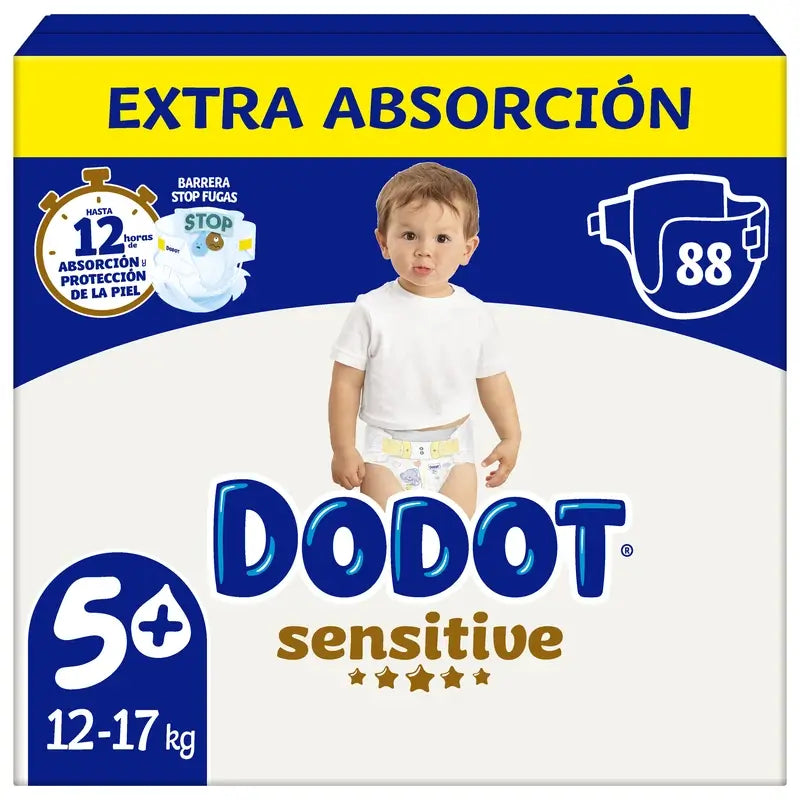 Dodot Sensitive Tamanho 5+ para bebé, 12Kg-17Kg , 88 fraldas