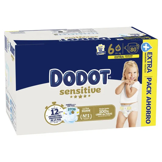 Dodot Sensitive Tamanho 6+, para bebé, 14Kg+ , 80 fraldas