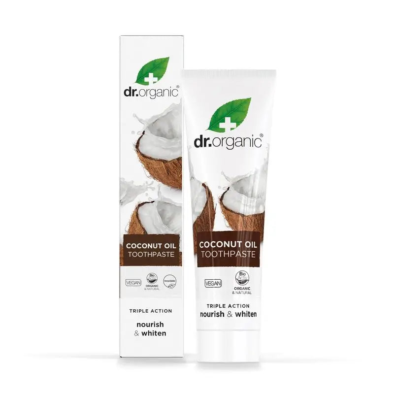 Pasta de dentes de tripla ação com óleo de coco Dr.Organic, 100 ml