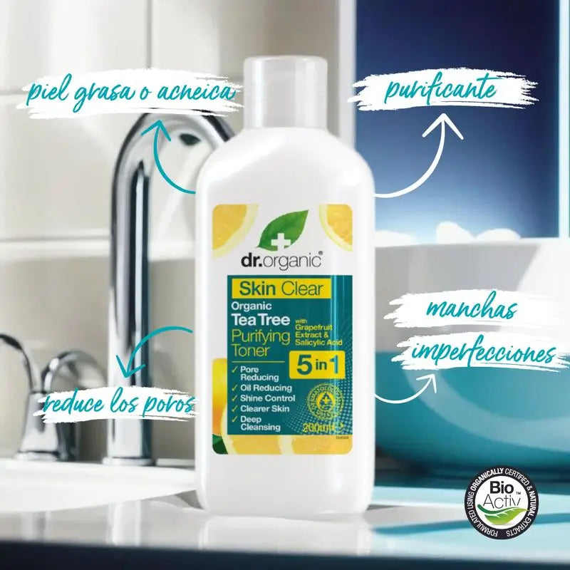 Dr. Organic Skin Clear Tónico Purificante 5 em 1 200Ml.