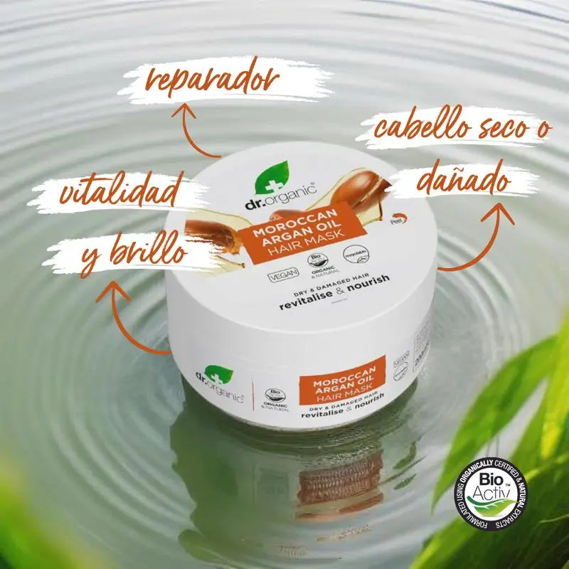 Máscara capilar com óleo de argão Dr.Organic para cabelos secos ou danificados, 200 ml