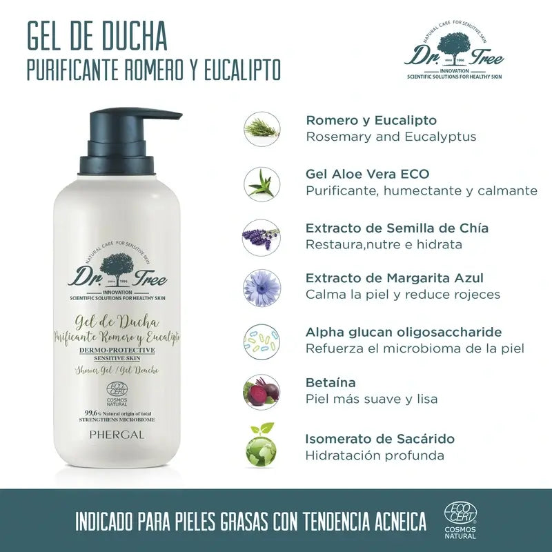 Dr. Tree Natural Rosemary Gel de Duche Purificante Pele Sensível 500Ml