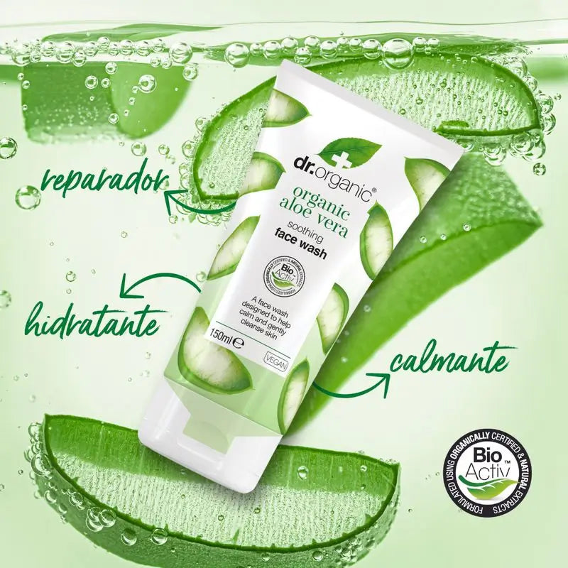 Dr.Organic Aloe Vera Leite de limpeza facial suave, calmante e regenerador, 125 ml