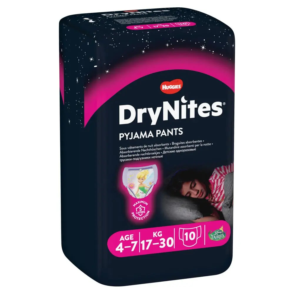 Drynites Fraldas para raparigas 4-7 anos (17-30Kg), 10 unidades