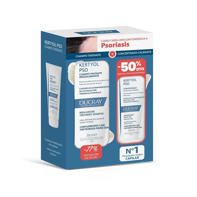 Ducray Kertyol Pso  Champú Tratante Reequilibrante -Champú Antipicor  200Ml + Kertyol Pso - Concentrado 100Ml